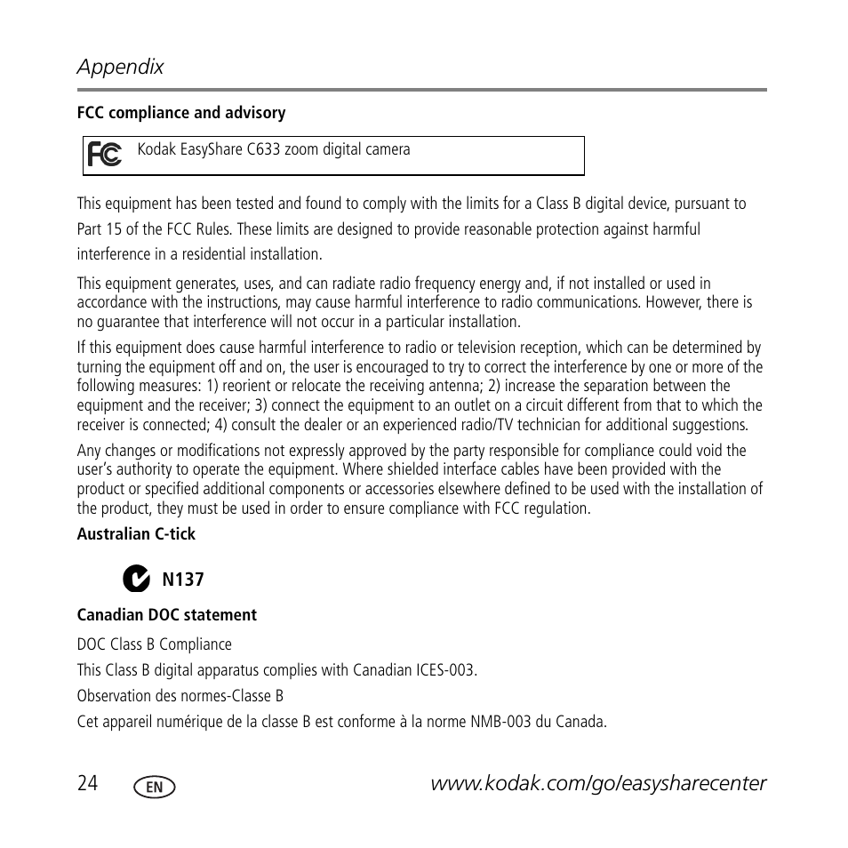 Kodak C633 User Manual | Page 24 / 25