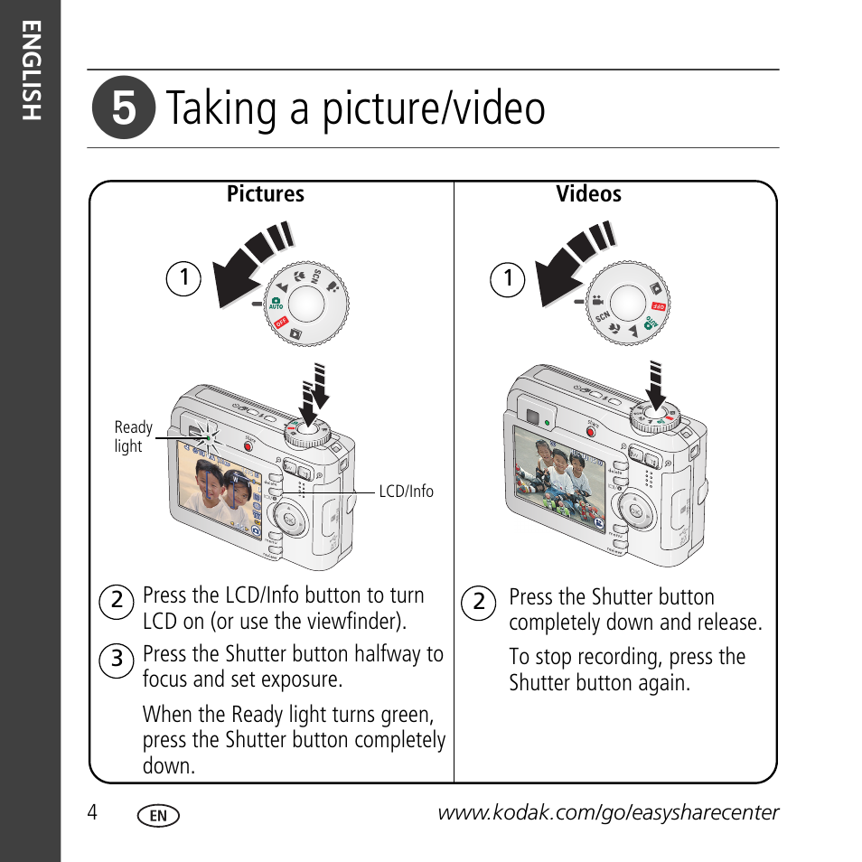 Taking a picture/video | Kodak C633 User Manual | Page 4 / 25