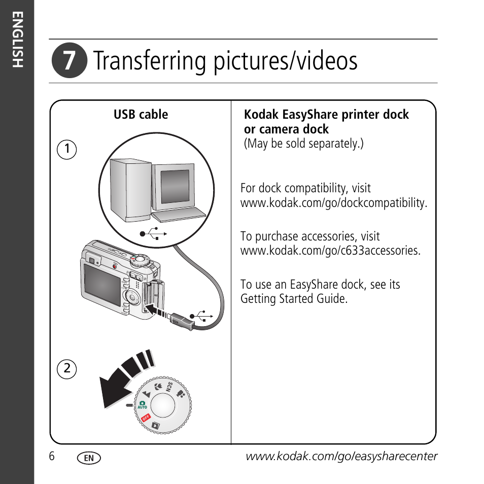 Transferring pictures/videos | Kodak C633 User Manual | Page 6 / 25