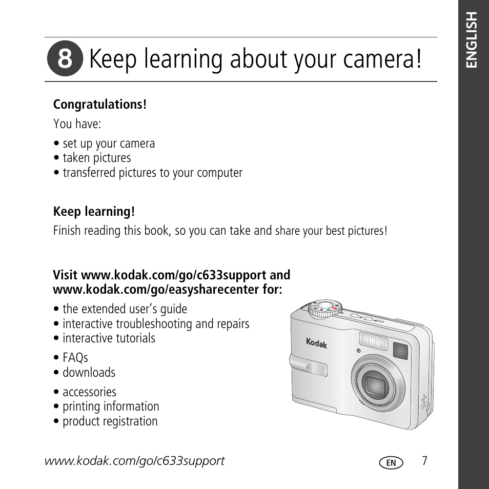 Keep learning about your camera | Kodak C633 User Manual | Page 7 / 25