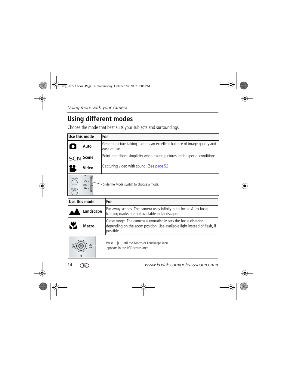 Using different modes | Kodak M883 User Manual | Page 14 / 27