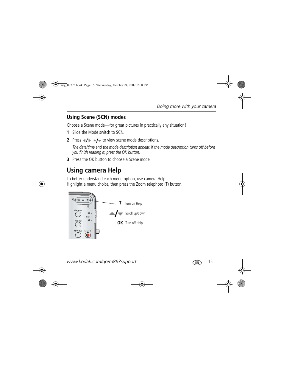 Using camera help | Kodak M883 User Manual | Page 15 / 27