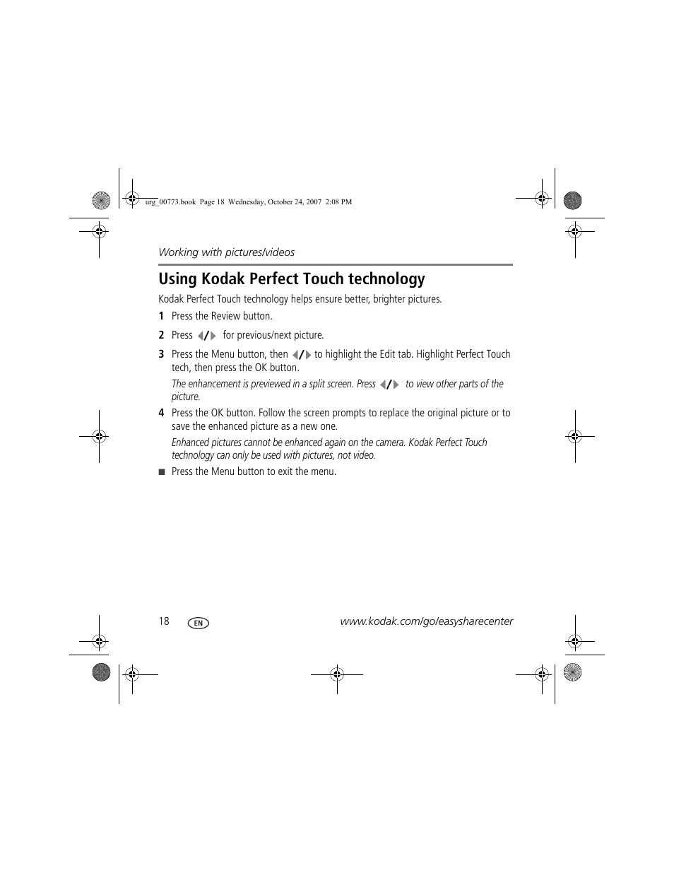 Using kodak perfect touch technology | Kodak M883 User Manual | Page 18 / 27