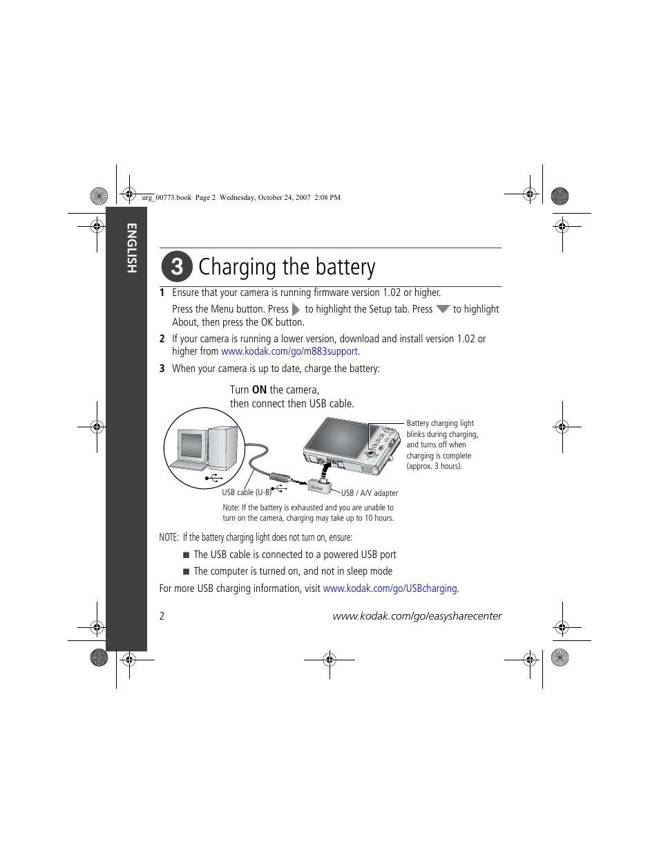 Charging the battery | Kodak M883 User Manual | Page 2 / 27