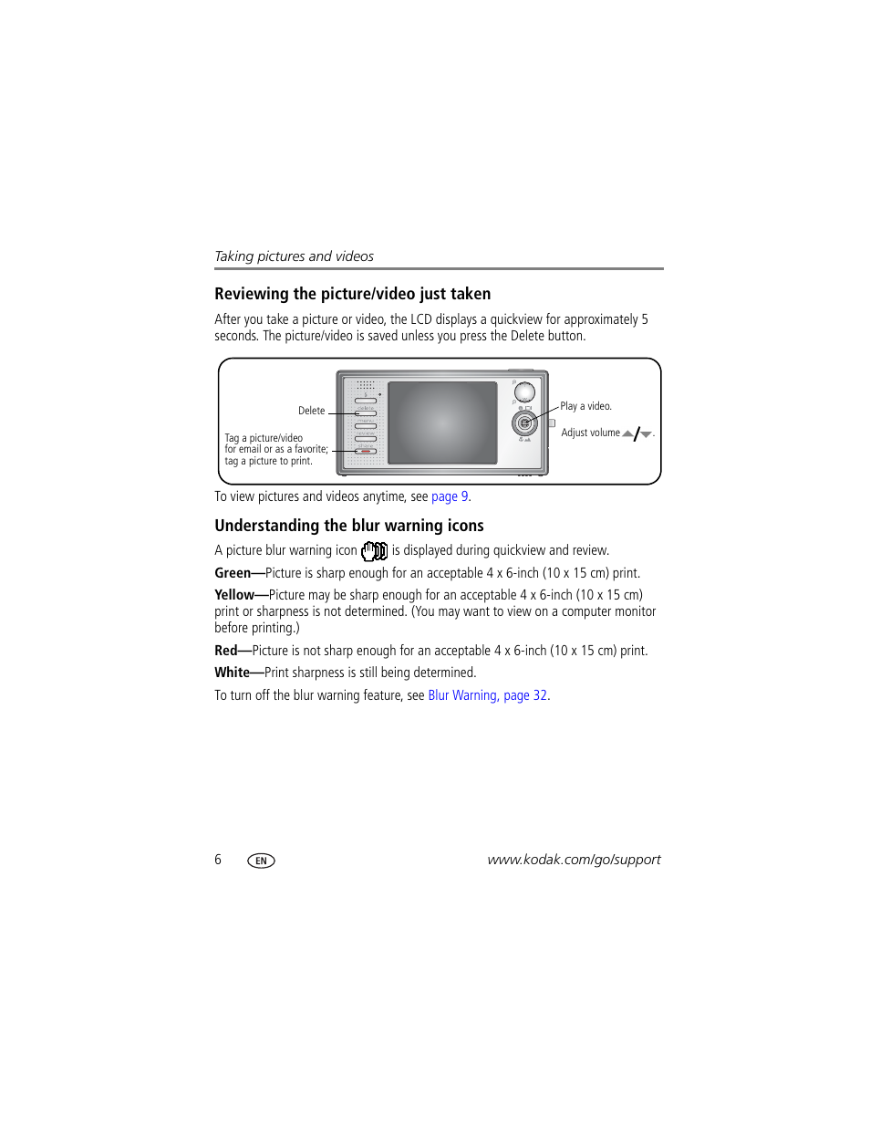 Understanding the blur warning icons | Kodak V570 User Manual | Page 12 / 75