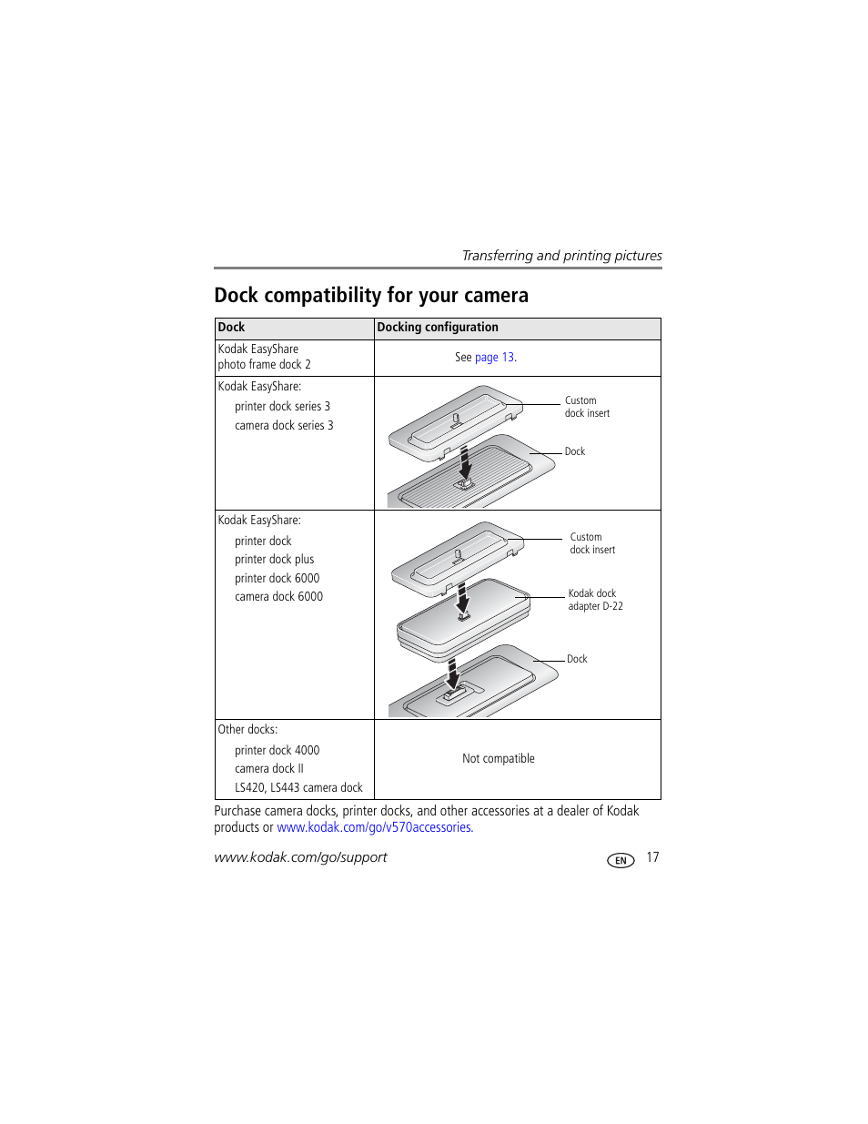 Dock compatibility for your camera | Kodak V570 User Manual | Page 23 / 75