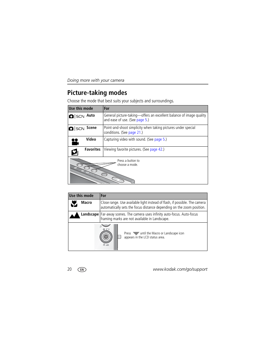 Picture-taking modes | Kodak V570 User Manual | Page 26 / 75