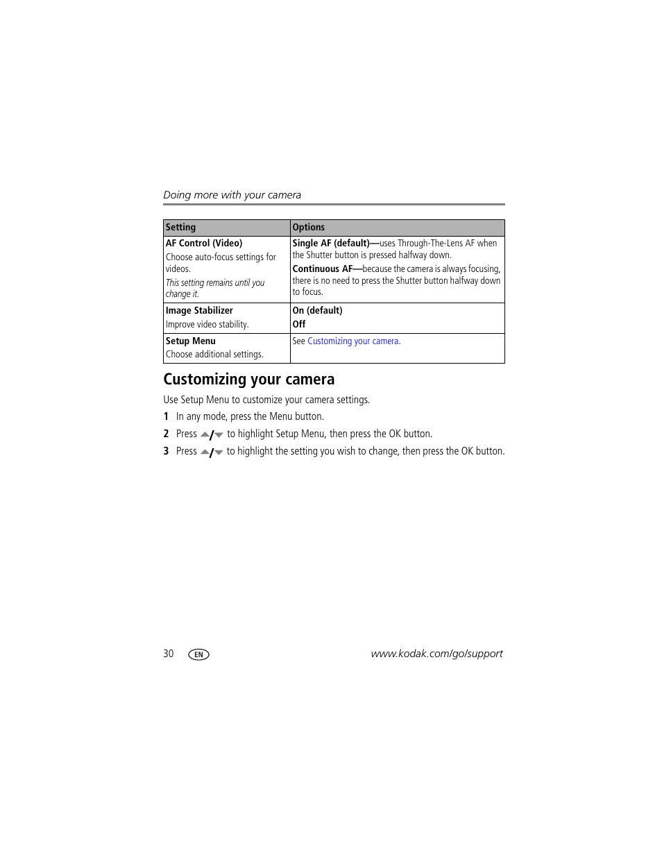 Customizing your camera | Kodak V570 User Manual | Page 36 / 75