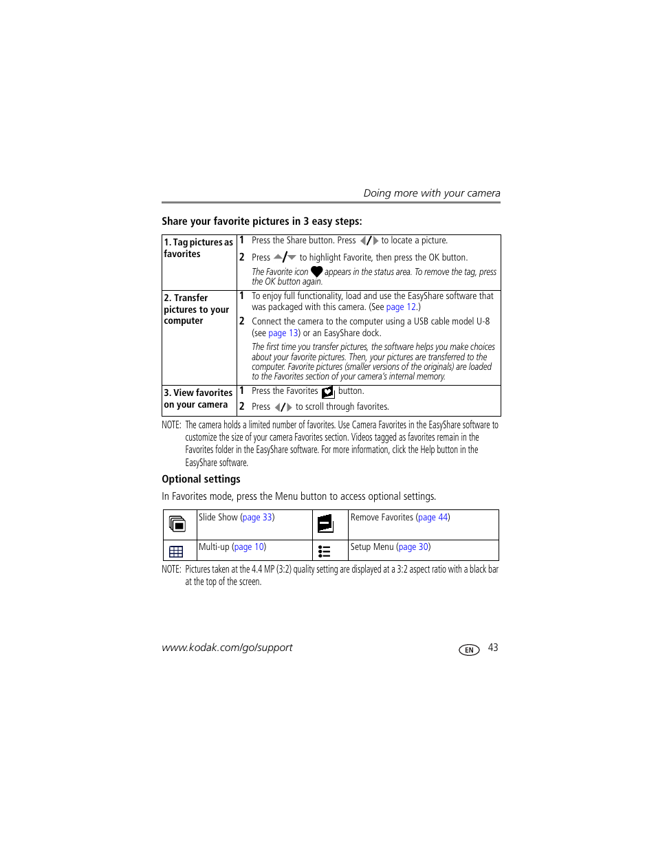 Optional settings | Kodak V570 User Manual | Page 49 / 75