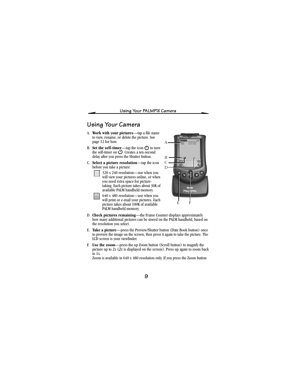Using your camera | Kodak PALM m100 User Manual | Page 11 / 31