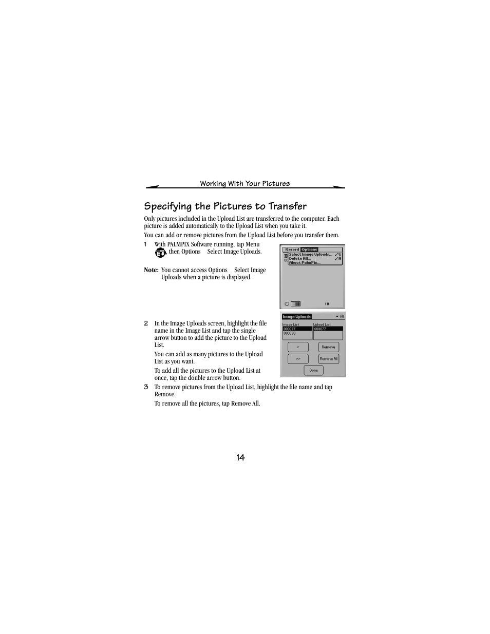 Specifying the pictures to transfer | Kodak PALM m100 User Manual | Page 16 / 31