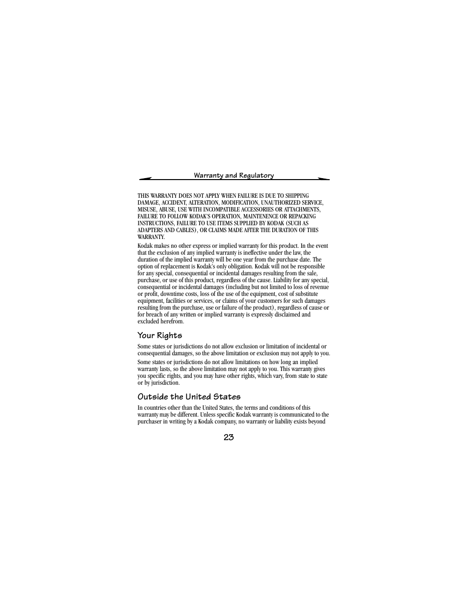 Your rights, Outside the united states | Kodak PALM m100 User Manual | Page 25 / 31