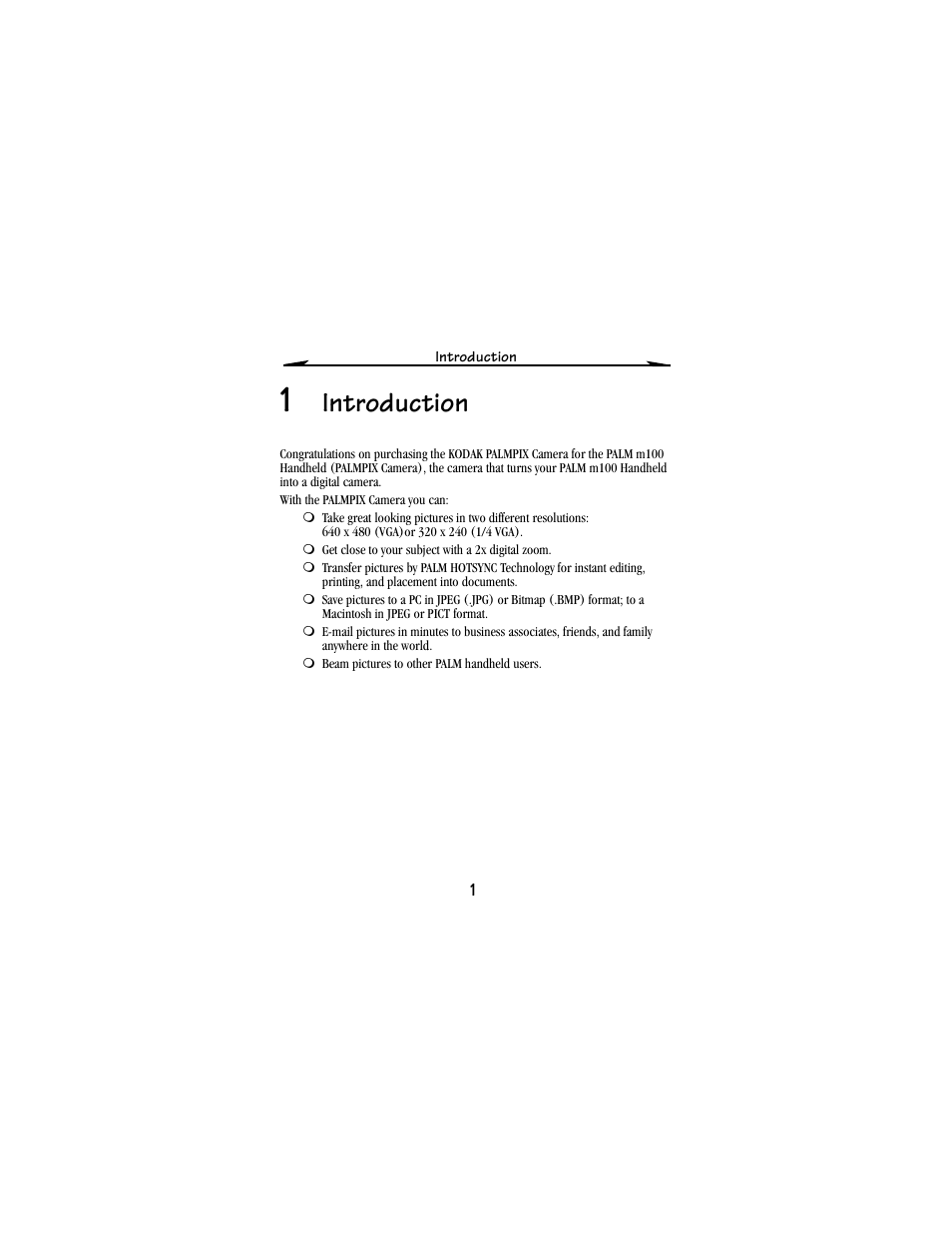 1 introduction, Introduction | Kodak PALM m100 User Manual | Page 3 / 31