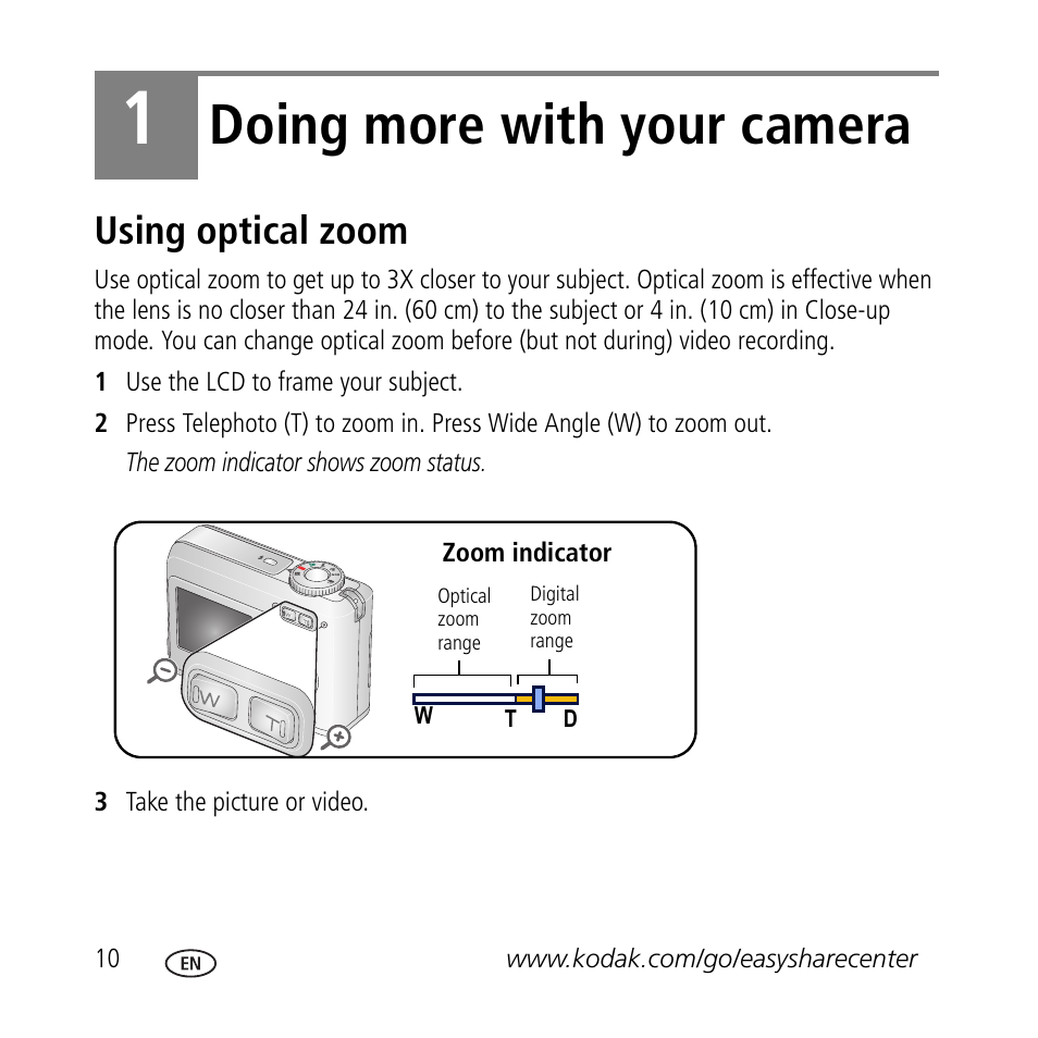 Doing more with your camera, Using optical zoom | Kodak C433 User Manual | Page 10 / 28