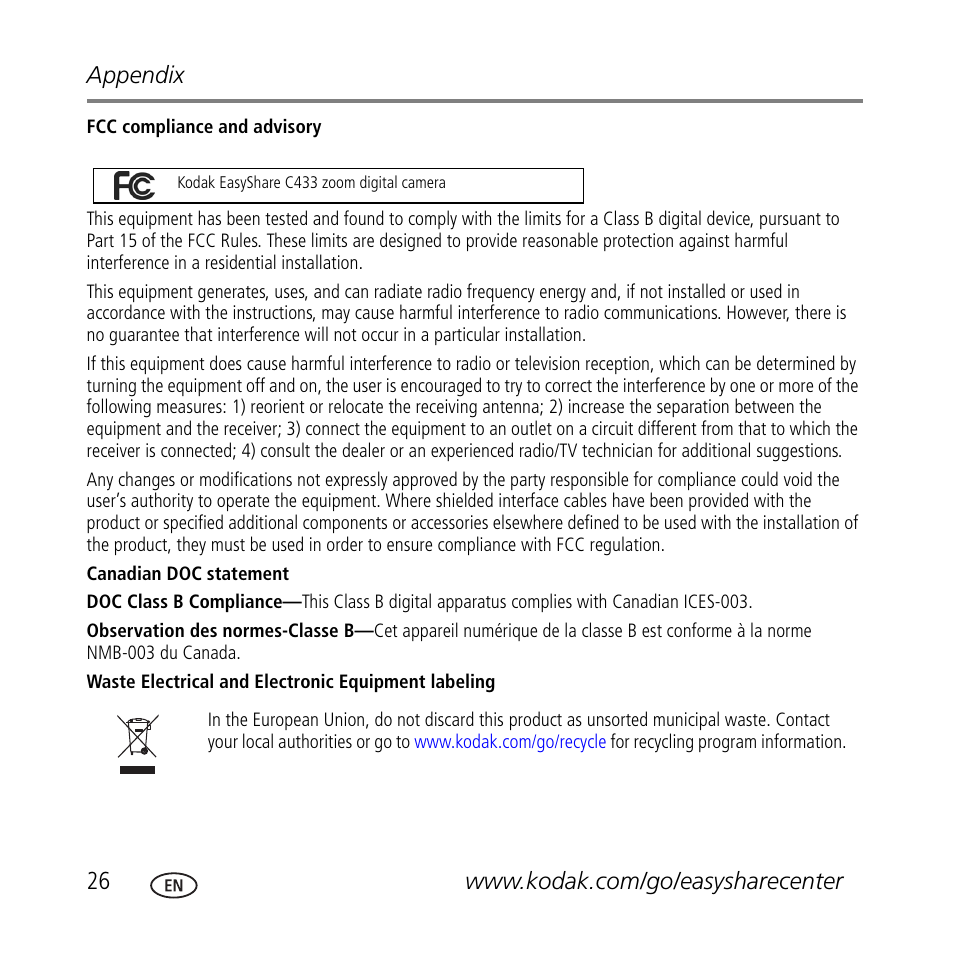 Kodak C433 User Manual | Page 26 / 28