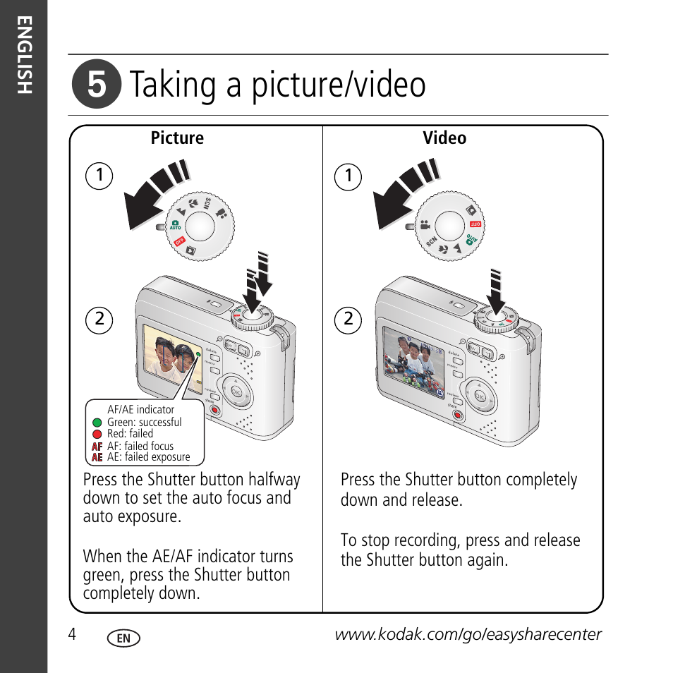 Taking a picture/video | Kodak C433 User Manual | Page 4 / 28