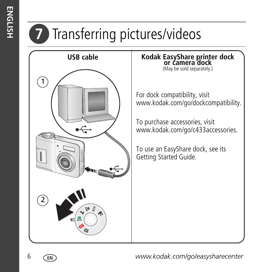 Transferring pictures/videos | Kodak C433 User Manual | Page 6 / 28