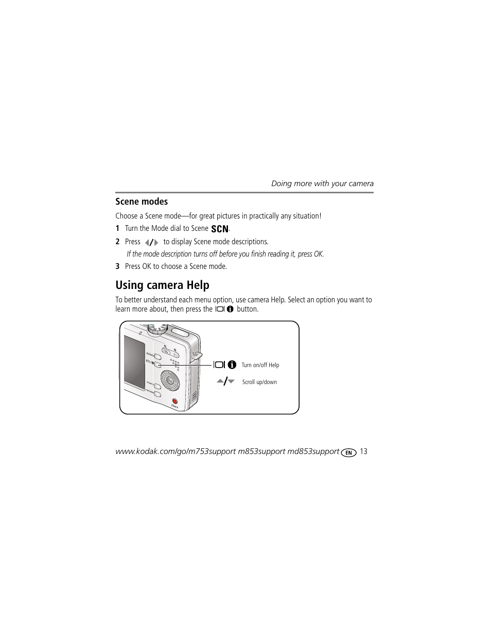 Using camera help | Kodak M753 User Manual | Page 13 / 27