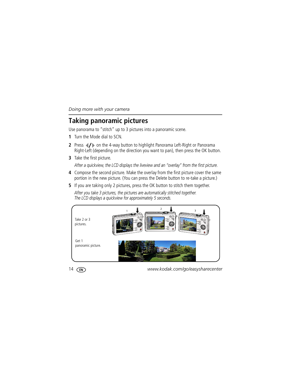 Taking panoramic pictures | Kodak M753 User Manual | Page 14 / 27