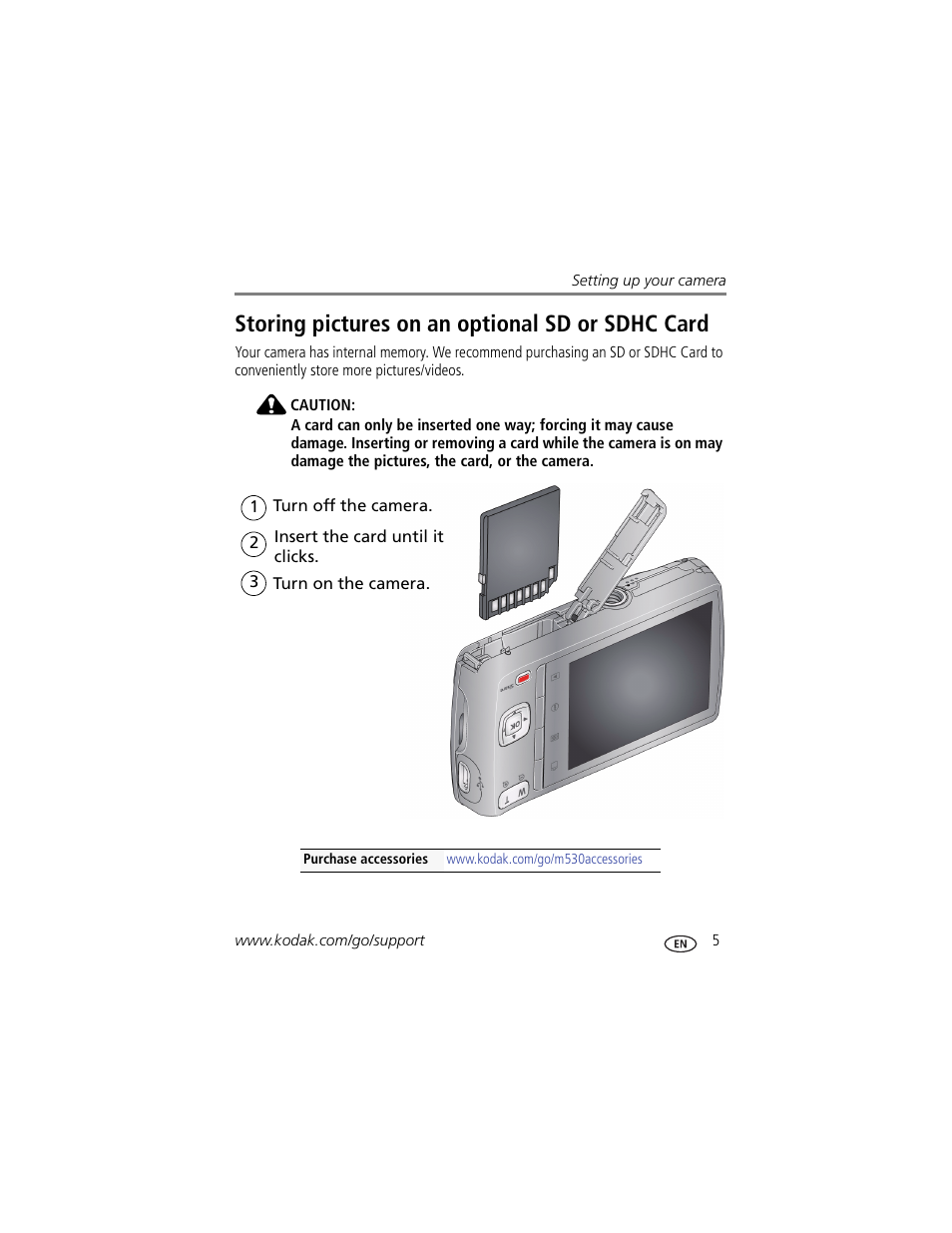 Storing pictures on an optional sd or sdhc card | Kodak M530 User Manual | Page 11 / 67