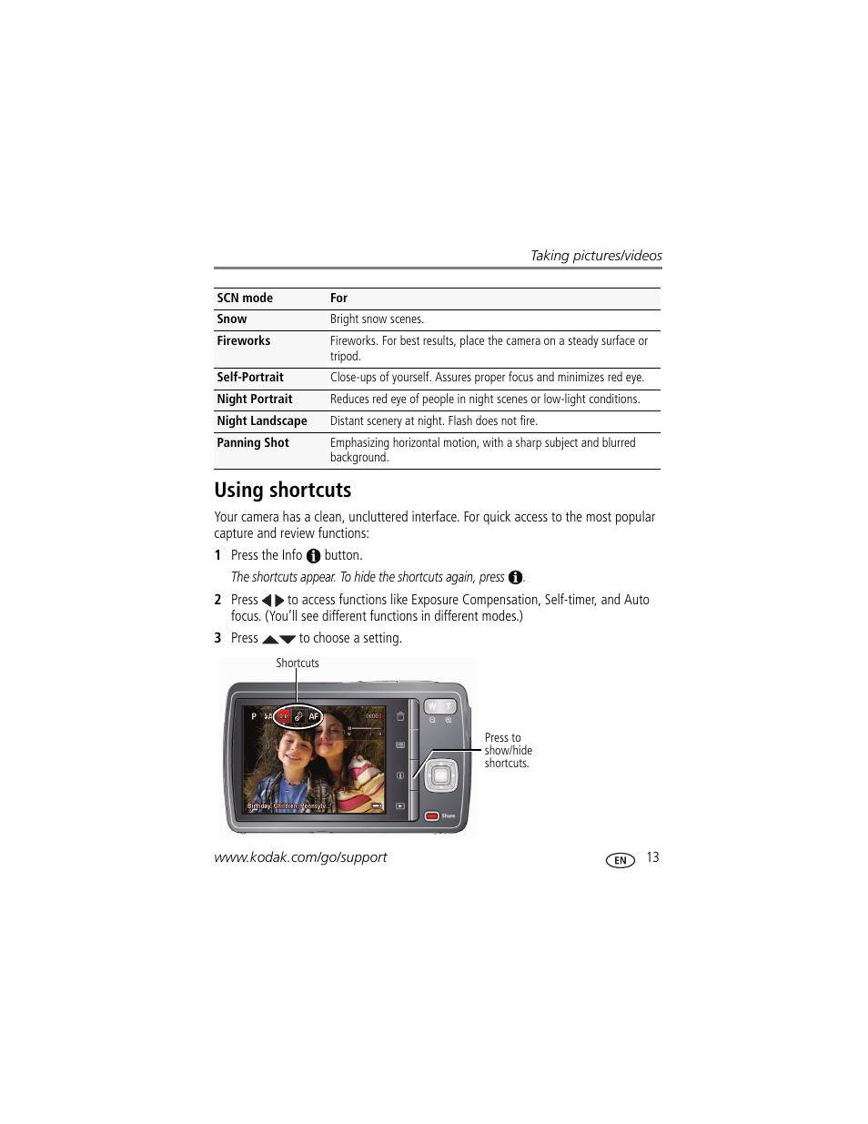 Using shortcuts | Kodak M530 User Manual | Page 19 / 67