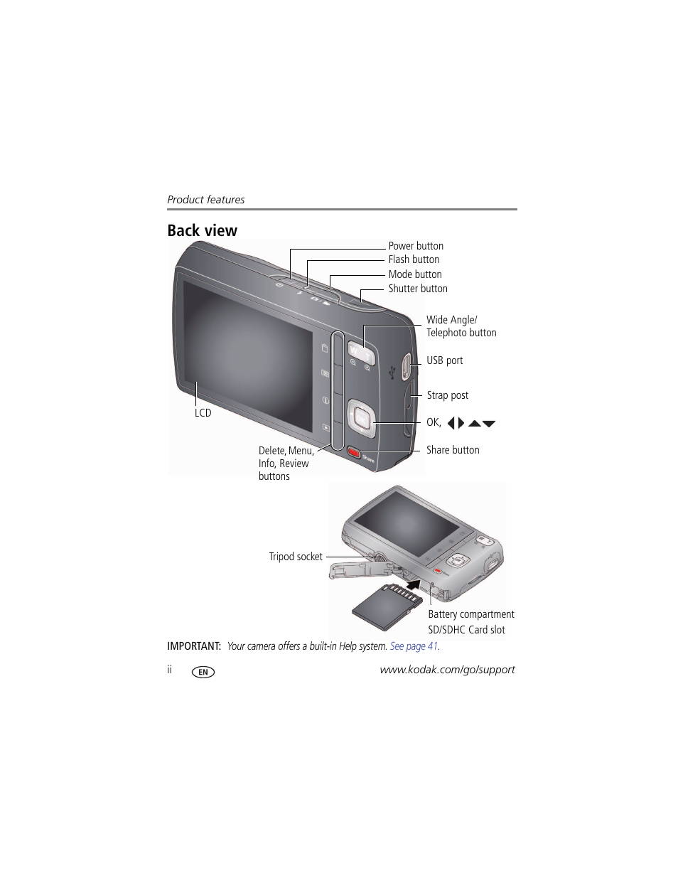 Back view | Kodak M530 User Manual | Page 4 / 67