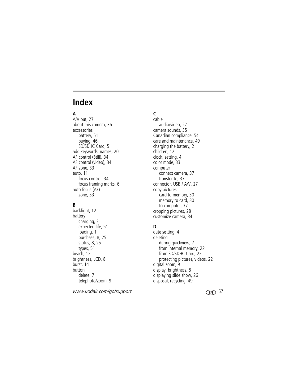 Index | Kodak M530 User Manual | Page 63 / 67