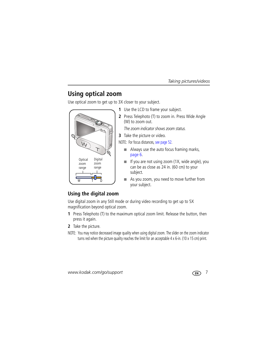 Using optical zoom, Using the digital zoom | Kodak MD853 User Manual | Page 13 / 73