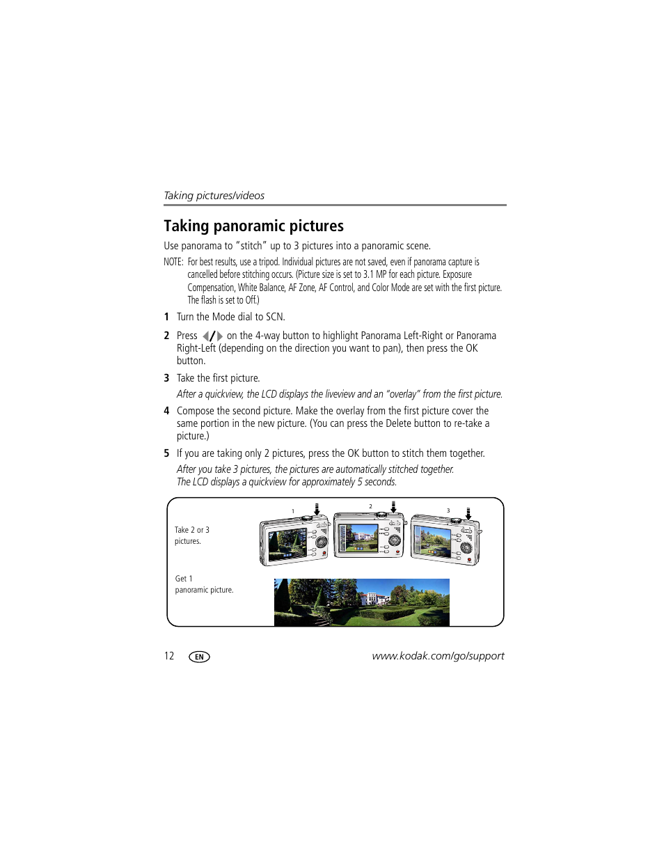 Taking panoramic pictures | Kodak MD853 User Manual | Page 18 / 73