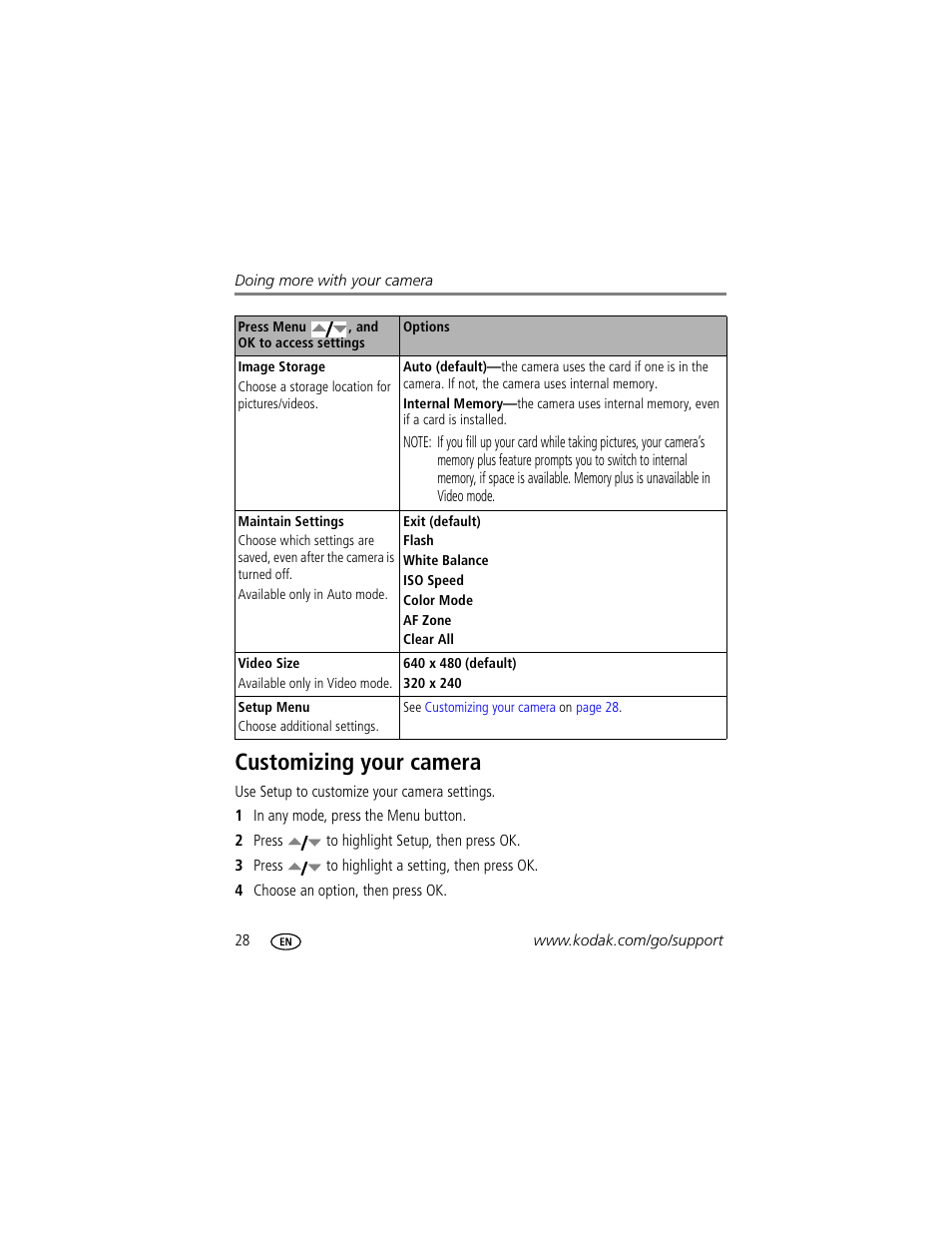 Customizing your camera | Kodak MD853 User Manual | Page 34 / 73