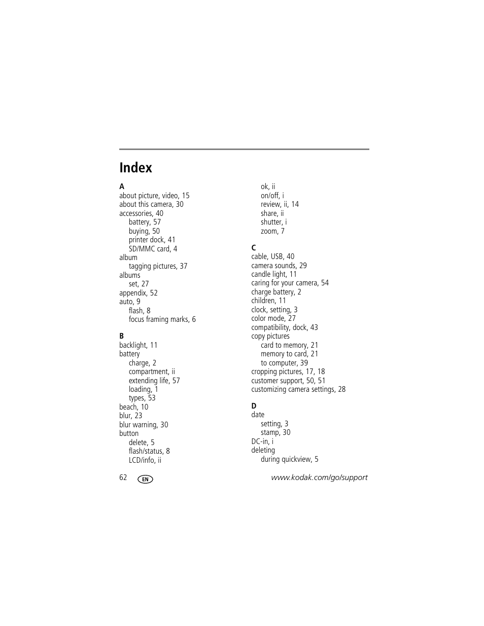 Index | Kodak MD853 User Manual | Page 68 / 73