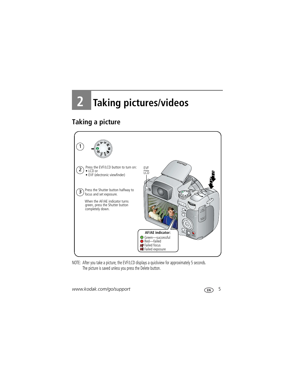 Taking pictures/videos, Taking a picture, 2 taking pictures/videos | Kodak Z712 IS User Manual | Page 11 / 75