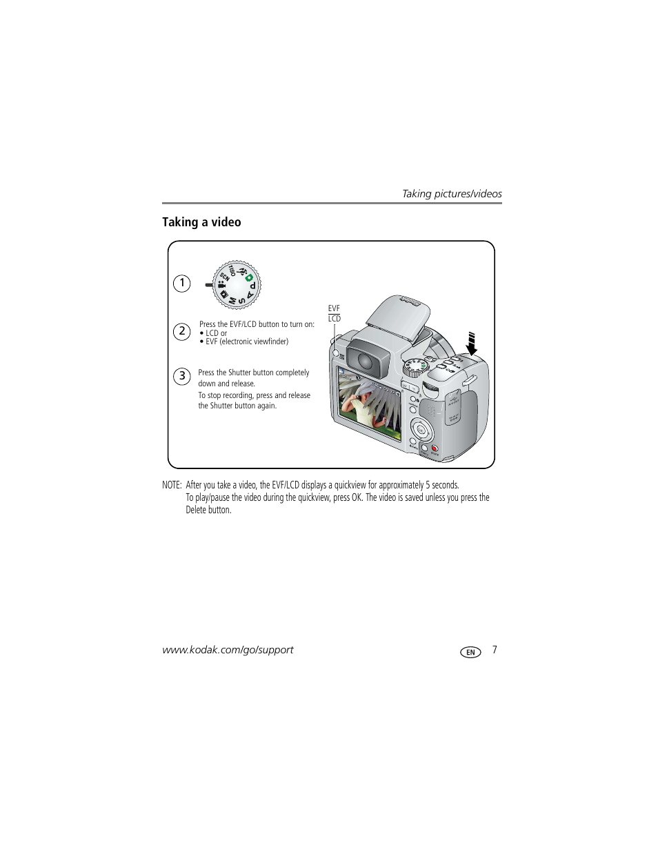 Taking a video | Kodak Z712 IS User Manual | Page 13 / 75