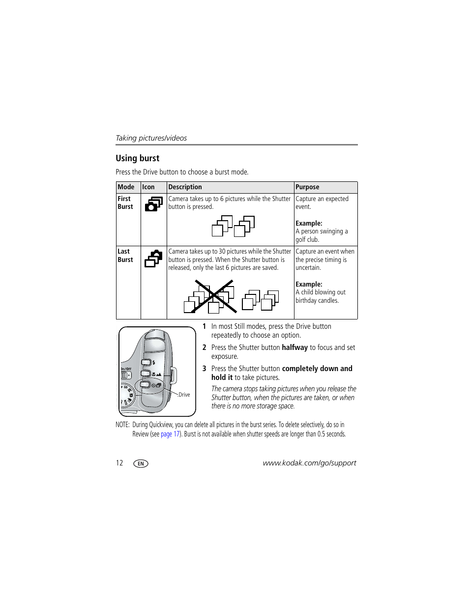 Using burst | Kodak Z712 IS User Manual | Page 18 / 75