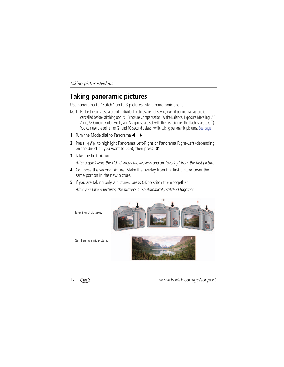 Taking panoramic pictures | Kodak ZD15 User Manual | Page 18 / 74