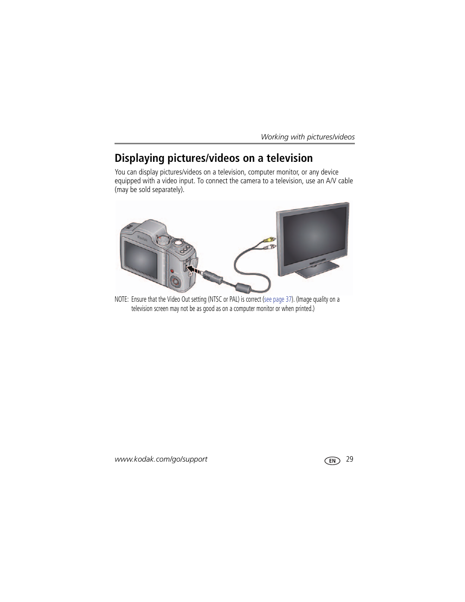 Displaying pictures/videos on a television | Kodak ZD15 User Manual | Page 35 / 74
