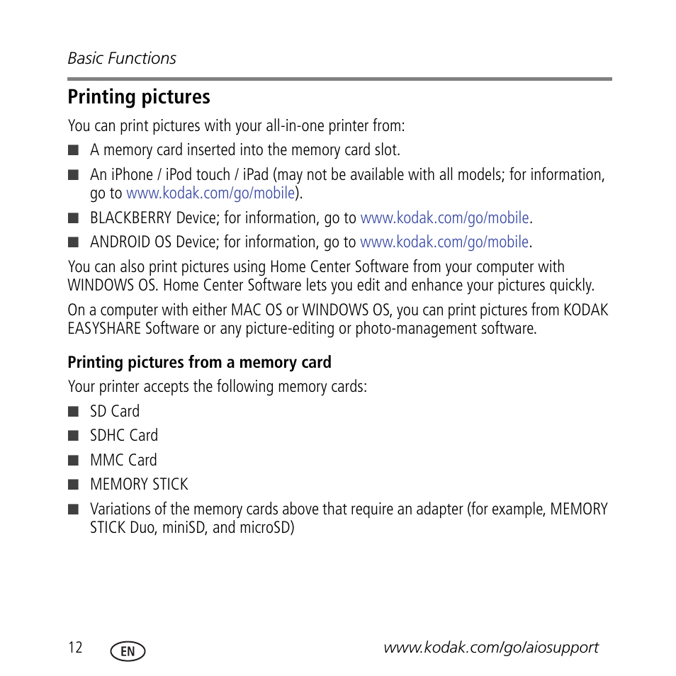 Printing pictures | Kodak ESP 3.2 User Manual | Page 16 / 31