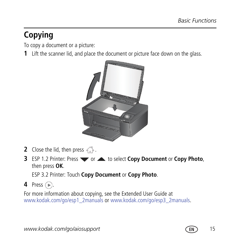 Copying | Kodak ESP 3.2 User Manual | Page 19 / 31