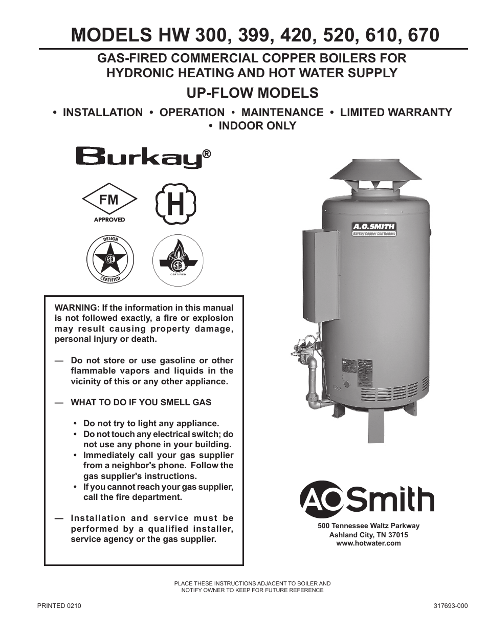 A.O. Smith HW 610 User Manual | 56 pages