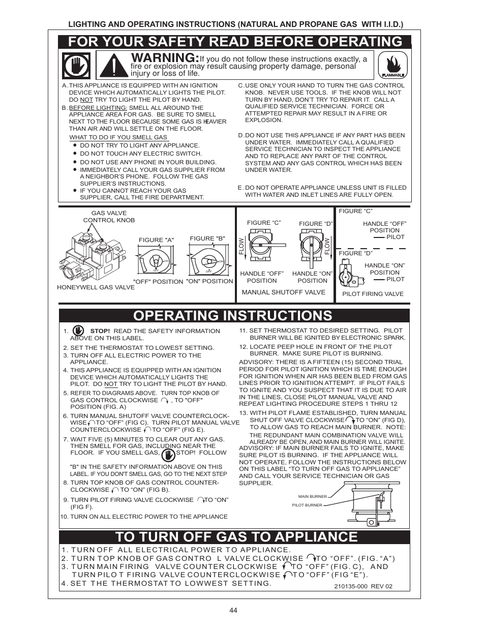 For your safety read before operating, Warning | A.O. Smith HW 610 User Manual | Page 44 / 56