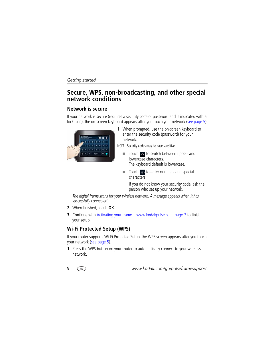 Network is secure, Wi-fi protected setup (wps) | Kodak PULSE - 10 Inch User Manual | Page 16 / 54