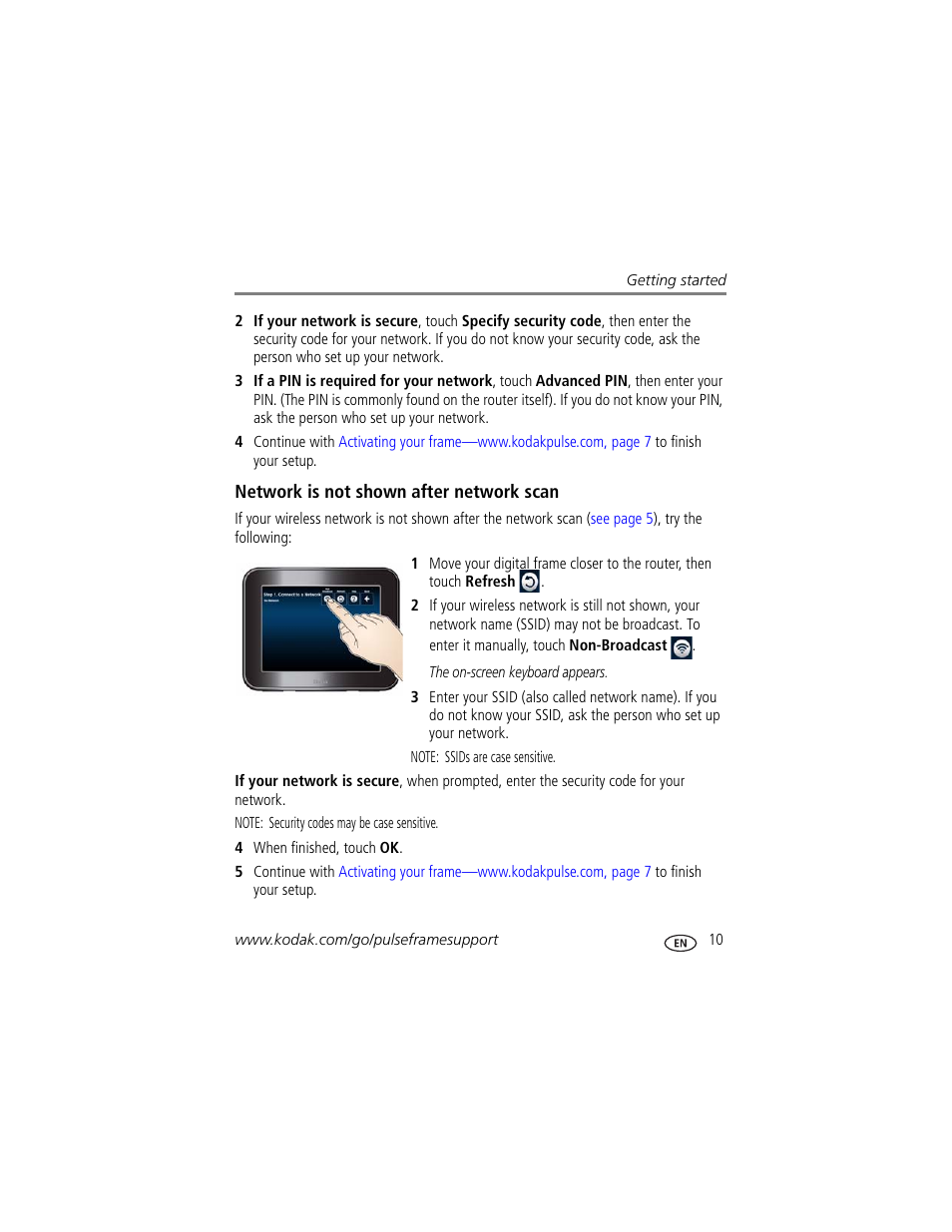 Network is not shown after network scan | Kodak PULSE - 10 Inch User Manual | Page 17 / 54