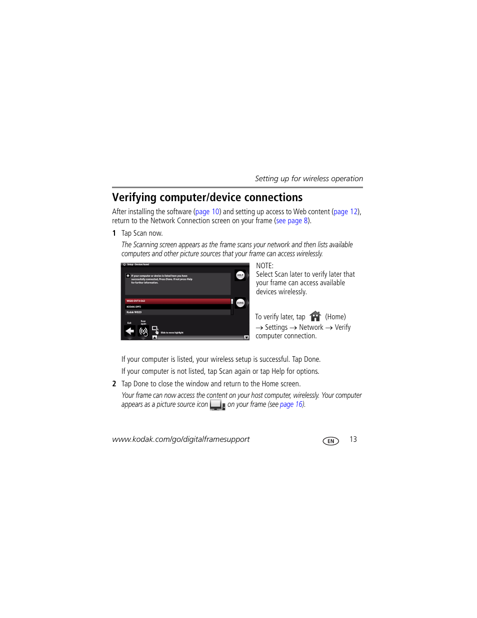 Verifying computer/device connections | Kodak OLED Wireless User Manual | Page 13 / 29