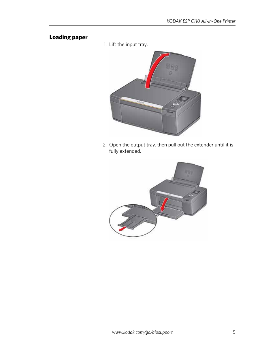 Loading paper | Kodak ESP C110 User Manual | Page 7 / 20