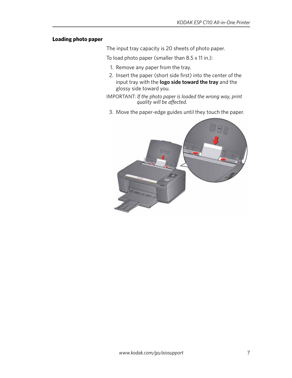 Loading photo paper | Kodak ESP C110 User Manual | Page 9 / 20