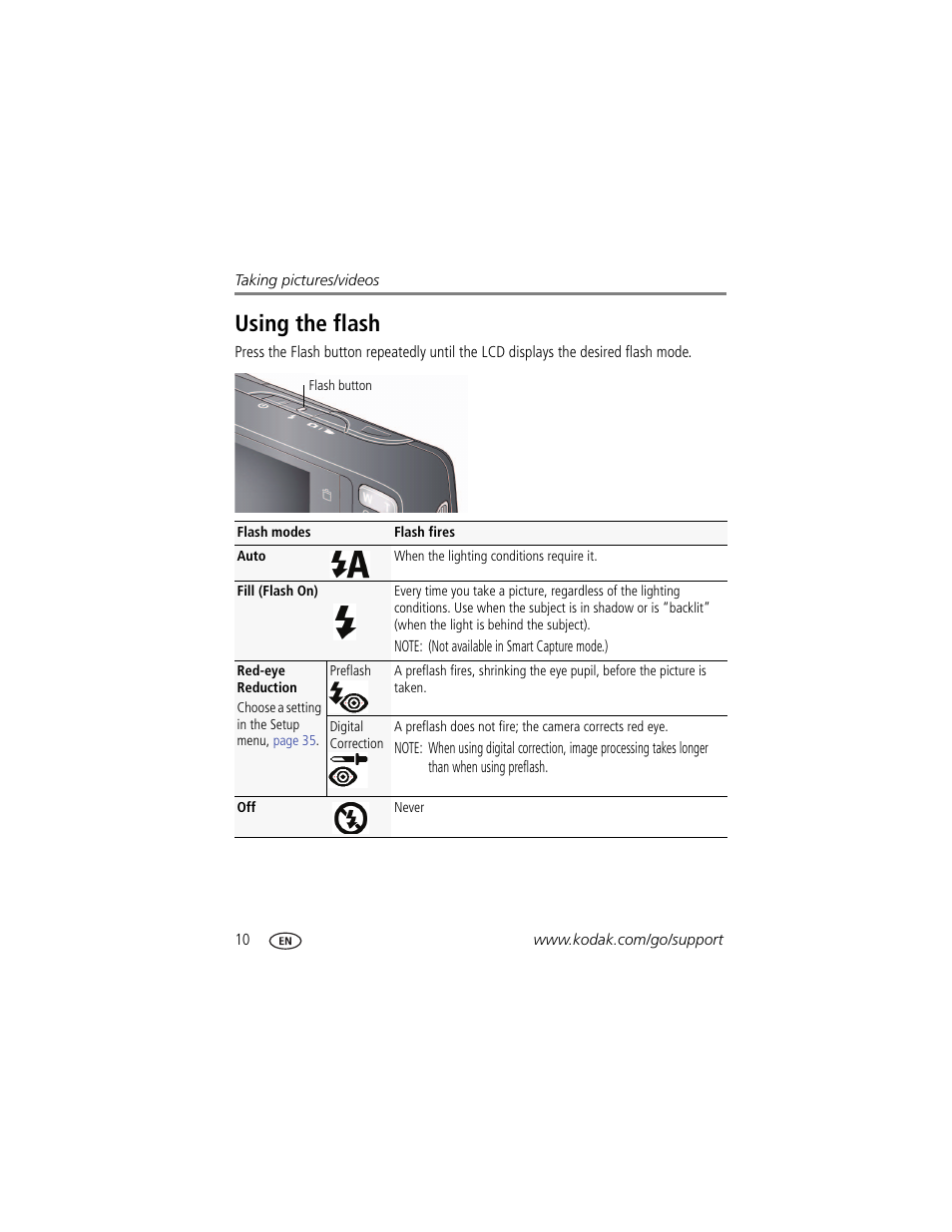 Using the flash | Kodak MD30 User Manual | Page 16 / 67