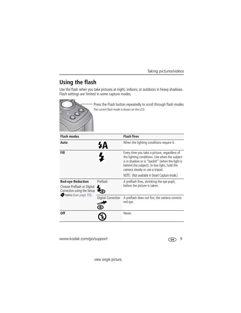 Using the flash | Kodak Z915 User Manual | Page 15 / 74