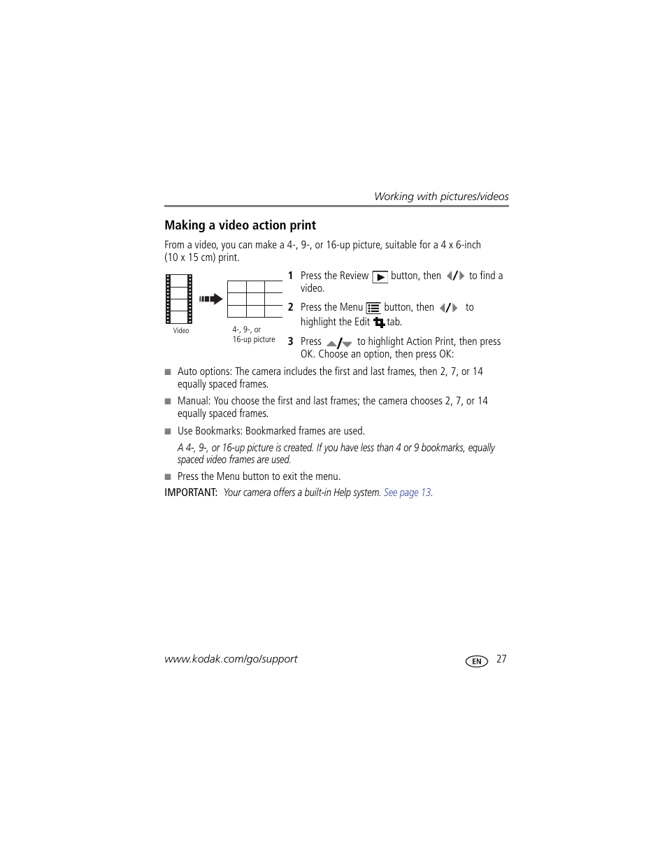 Making a video action print | Kodak Z915 User Manual | Page 33 / 74