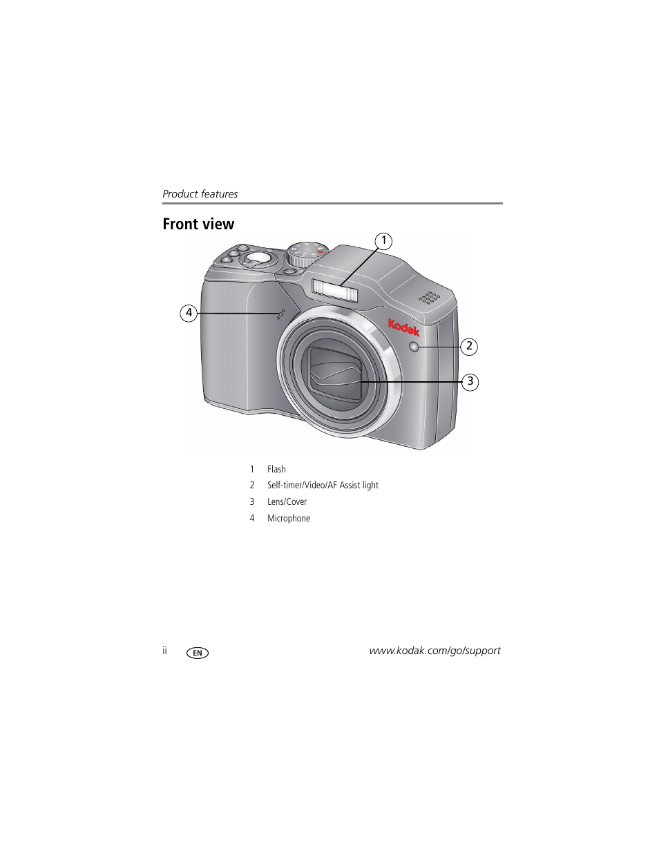 Front view | Kodak Z915 User Manual | Page 4 / 74