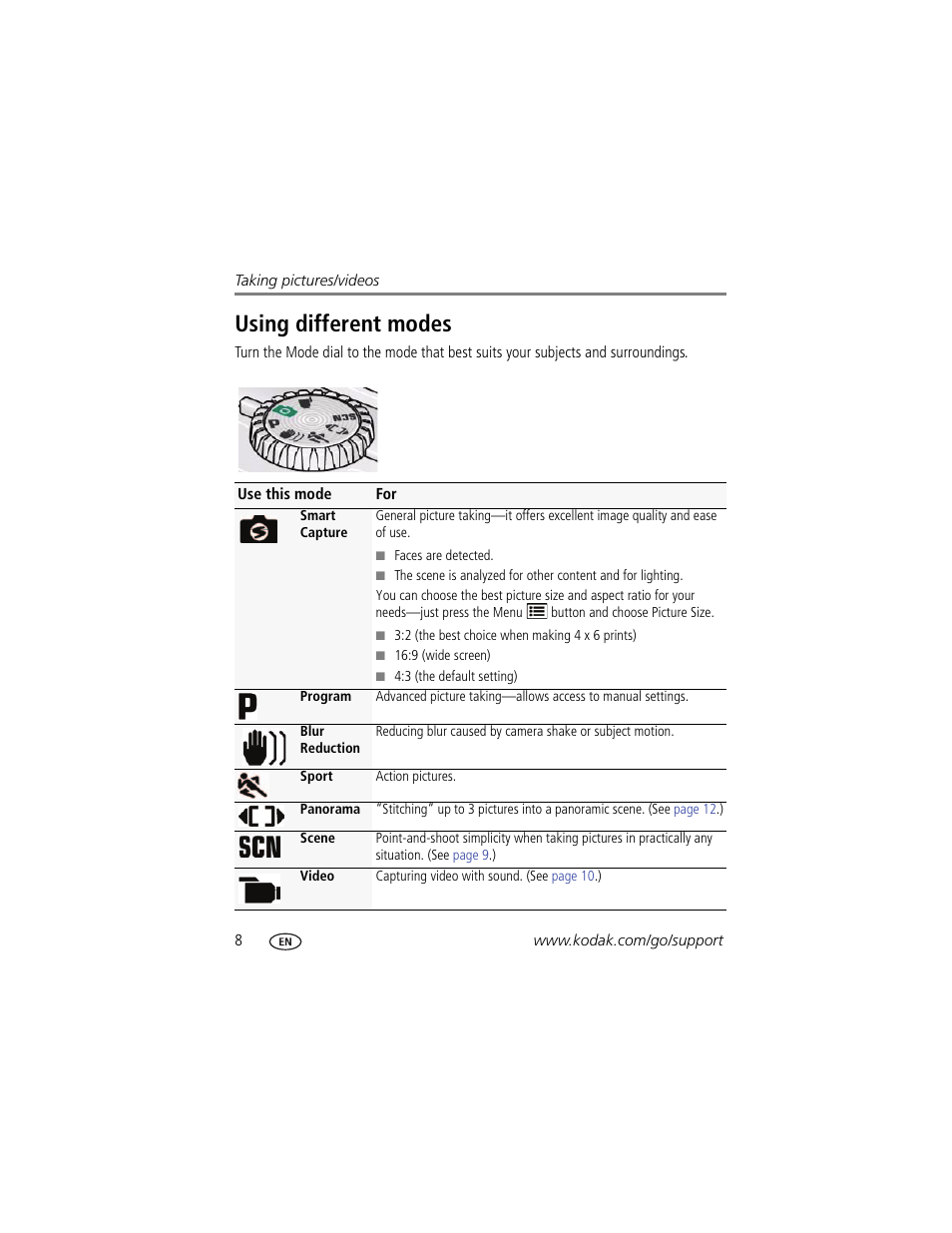 Using different modes | Kodak M381 User Manual | Page 14 / 66